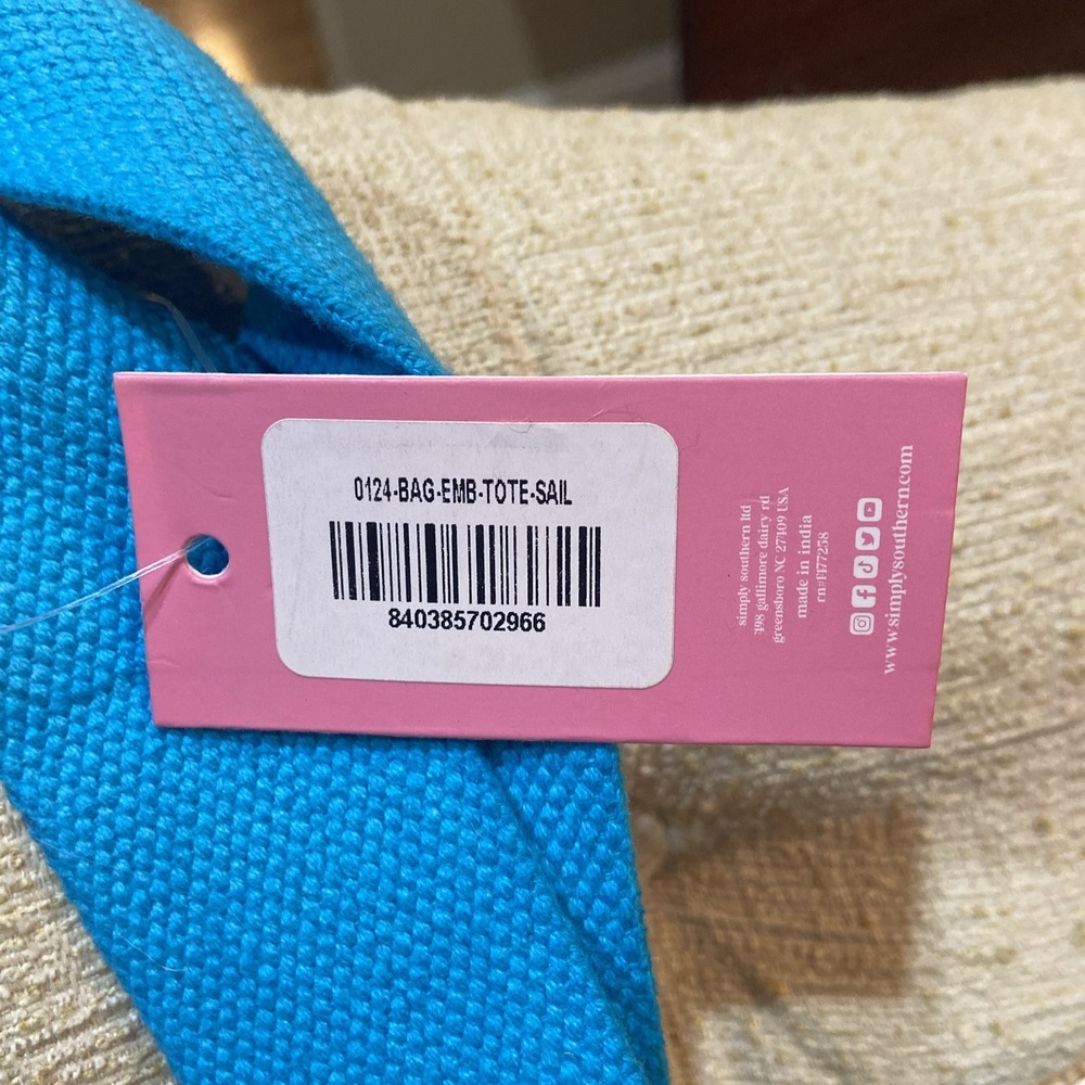 New Simply Southern Sail Away Large Jute Tote Bag For‎ Beach Pool Teal Cute Bag - Picture 3 of 5